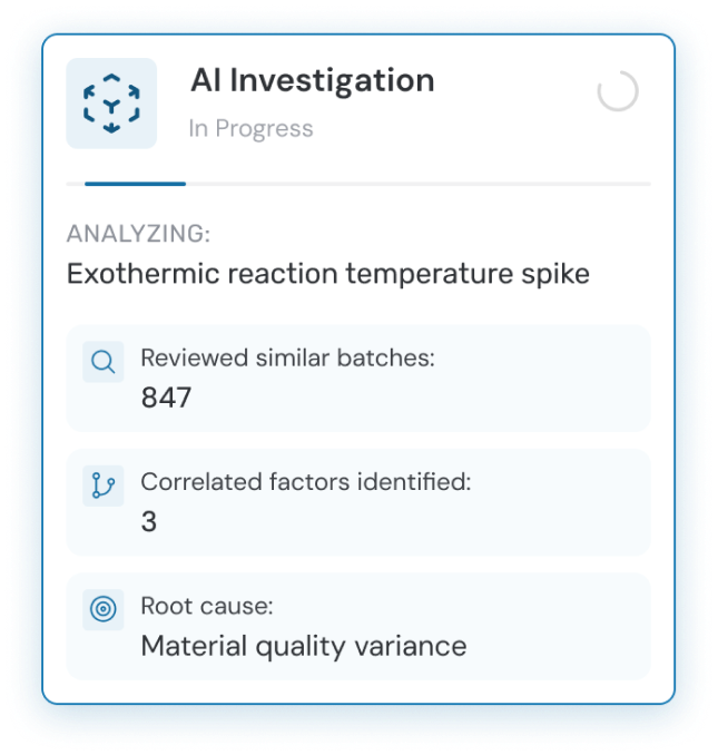 AI Investigation panel showing root cause analysis in progress